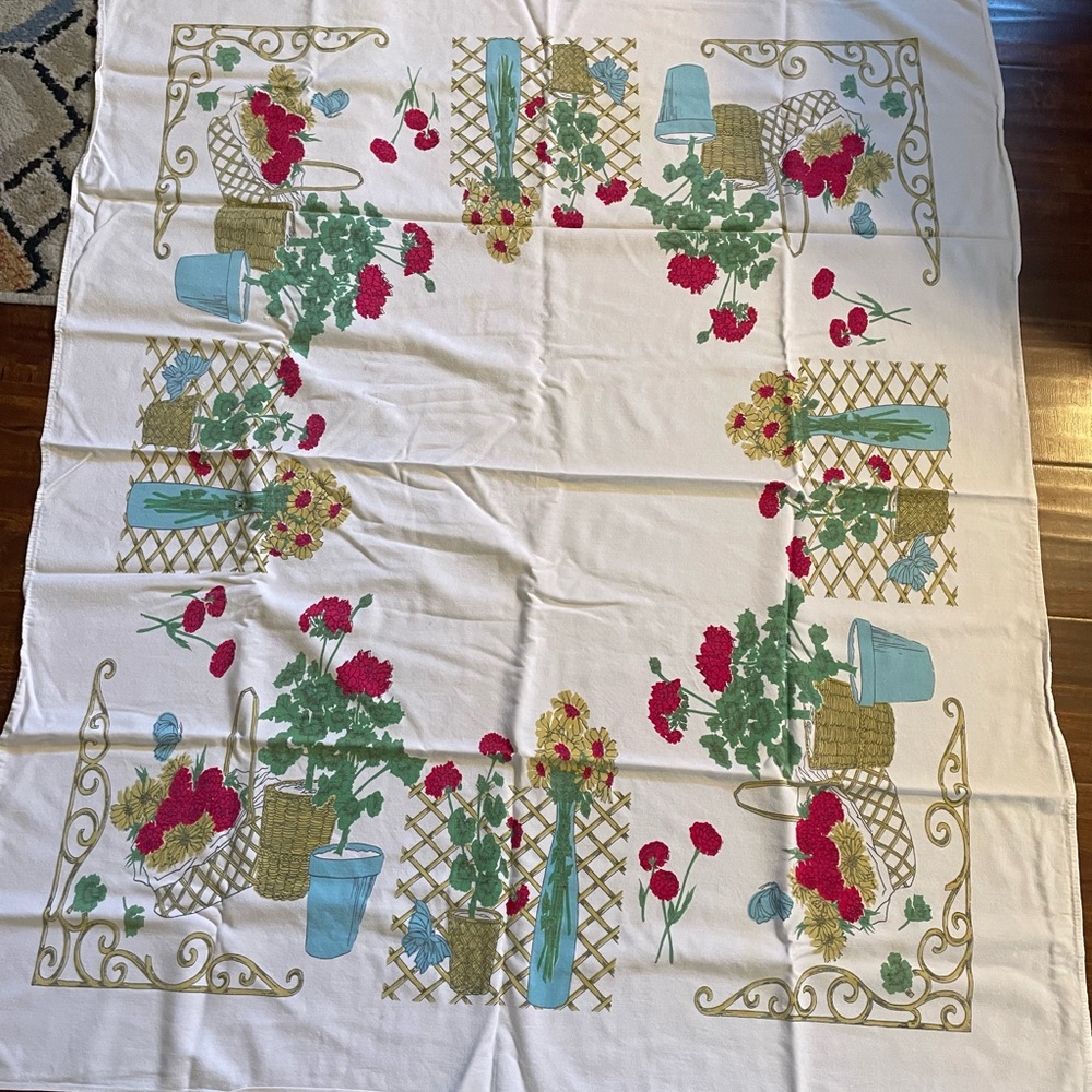 Vintage 50’s, 60’s table cloth, no stains, nice condition.